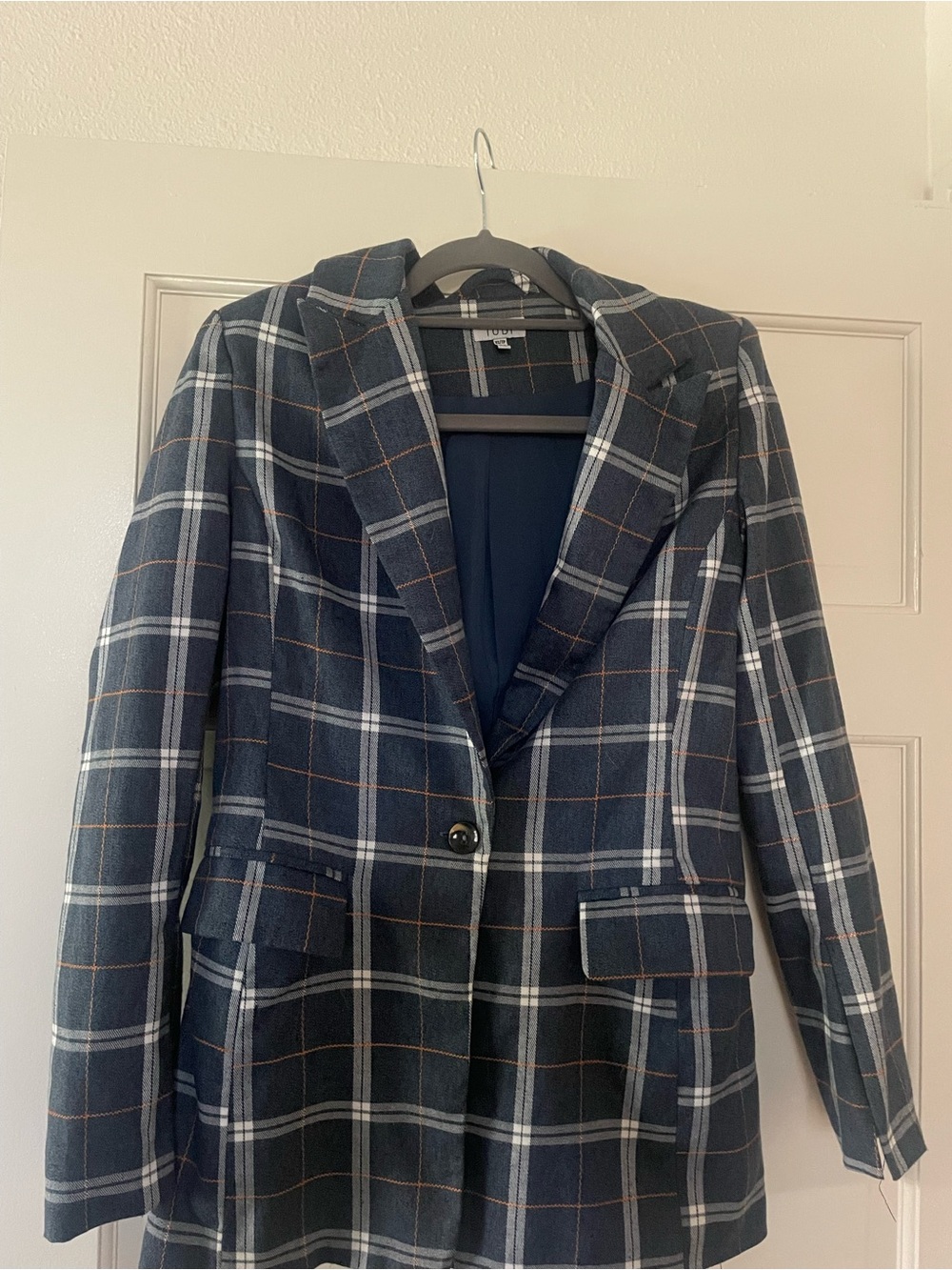 Plaid Single-Button Blazer in Navy